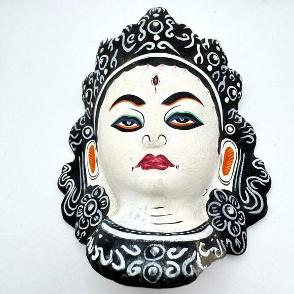 Tibetan Handcrafted Clay Masks Set of 3 Intricate Designs Vibrant Colors - Picture 4 of 9